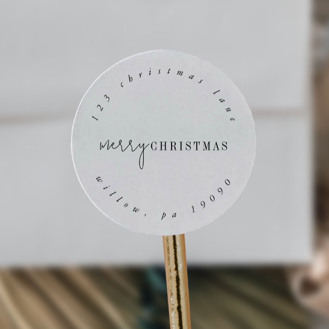 Modern Chic Christmas Circular Return Address Classic Round Sticker (Creator Uploaded)