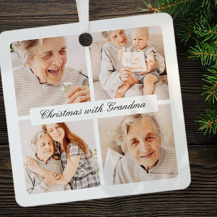Modern Chic Christmas With Grandma 4 Photo Holiday Metal Tree Decoration