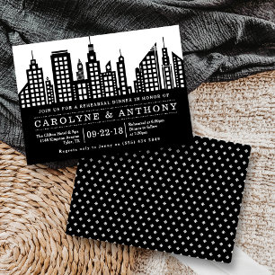 Modern Chic Cityscape Wedding Rehearsal Dinner Invitation