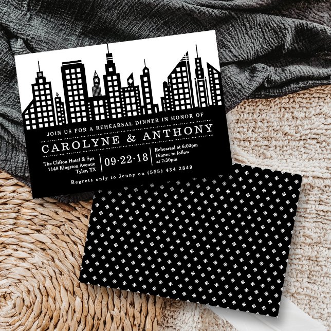 Modern Chic Cityscape Wedding Rehearsal Dinner Invitation (Creator Uploaded)