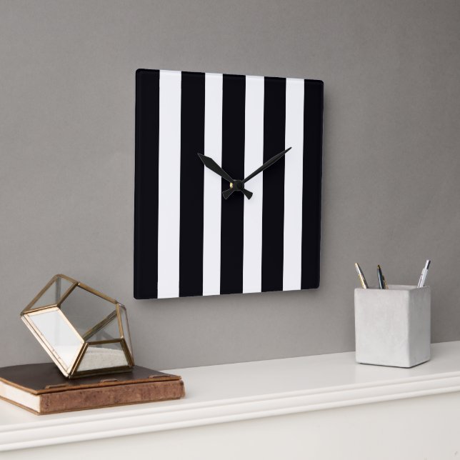 Modern Chic Classic Cool Black & White Striped  Square Wall Clock (Office)