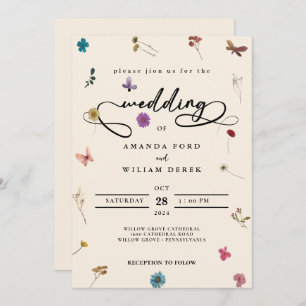 modern chic colourful cream wild flower Wedding Invitation