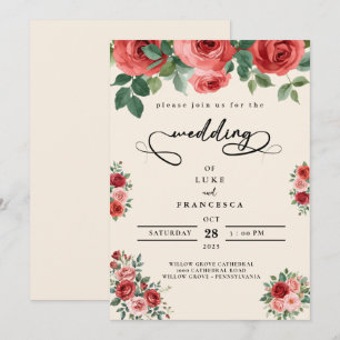 Modern chic colourful flower wedding invitation