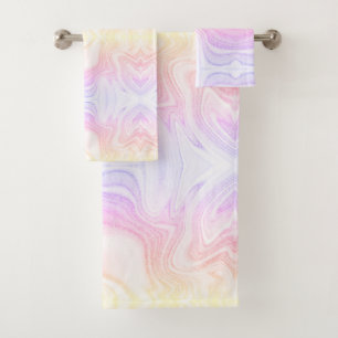 Modern chic colourful rainbow marble bath towel set