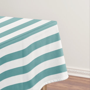Modern Chic Cool Cadet Blue White Stripes Pattern Tablecloth