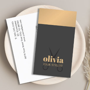 Modern Chic Copper Grey Bold Hairstylist Business Card
