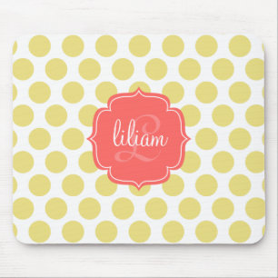 Modern Chic Coral & Gold Dots Personalised Mouse Pad
