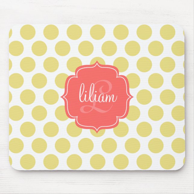 Modern Chic Coral & Gold Dots Personalised Mouse Pad (Front)