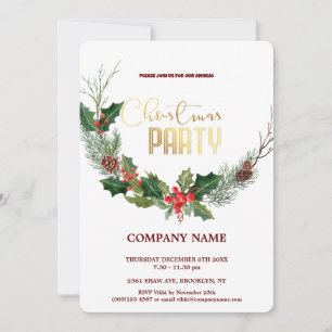 Modern Chic Corporate Christmas Watercolor Wreath Invitation