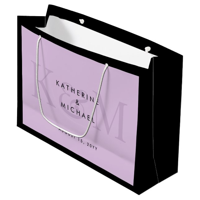Modern Chic Couple Names Bride & Groom Wedding Large Gift Bag (Front Angled)