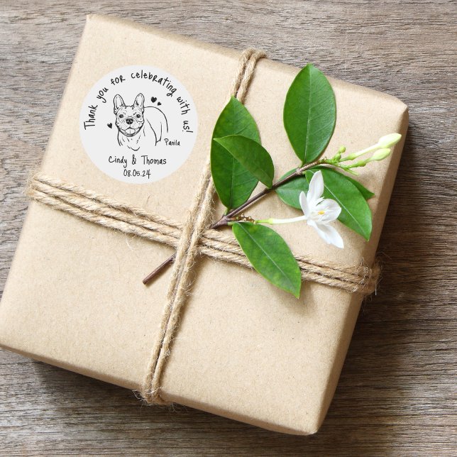 Modern Chic Custom Funny Bulldog Dog Wedding Favou Classic Round Sticker (Creator Uploaded)