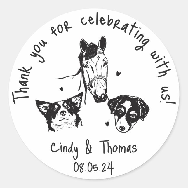 Modern Chic Custom Funny Pet Wedding Favour Classic Round Sticker (Front)