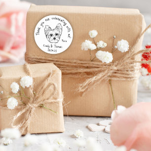 Modern Chic Custom Funny Yorkie Dog Wedding Favour Classic Round Sticker