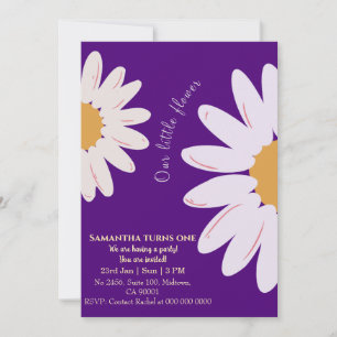 Modern chic daisy floral indigo 1st birthday invitation