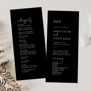 Modern Chic Dark Black Flat Wedding Program