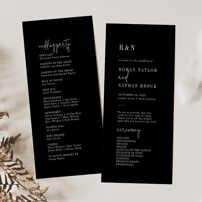 Modern Chic Dark Black Flat Wedding Program (Creator Uploaded)