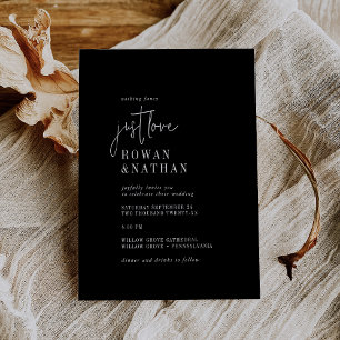 Modern Chic Dark Black Just Love Wedding Invitation