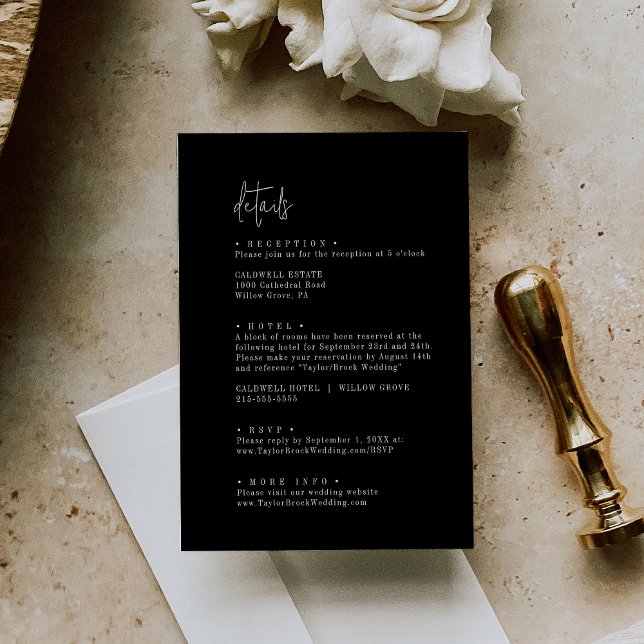 Modern Chic Dark Black Wedding Details Enclosure Card (Creator Uploaded)