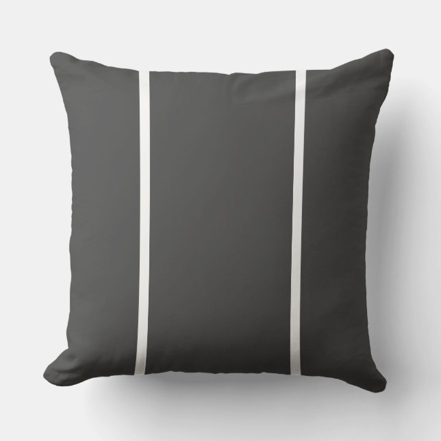 Modern Chic Dark Grey Slim White Accent Stripes Cushion (Front)