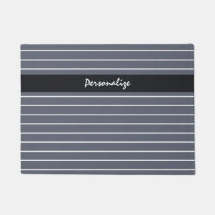 Modern Chic Dark Grey Thin Stripes With Name Doormat
