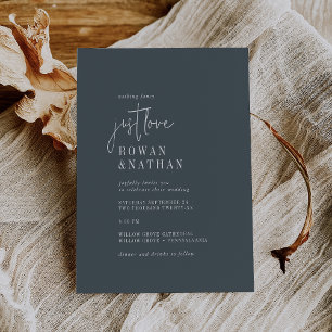 Modern Chic Dark Navy Blue Just Love Wedding Invitation