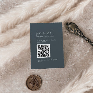 Modern Chic Dark Navy Blue QR Code RSVP Enclosure Card