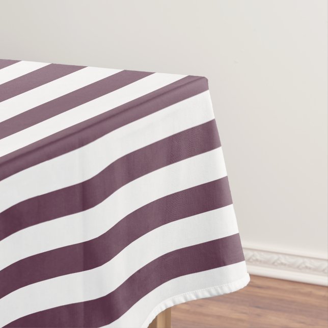 Modern Chic Dark Rose Pink White Stripes Pattern Tablecloth (In Situ)