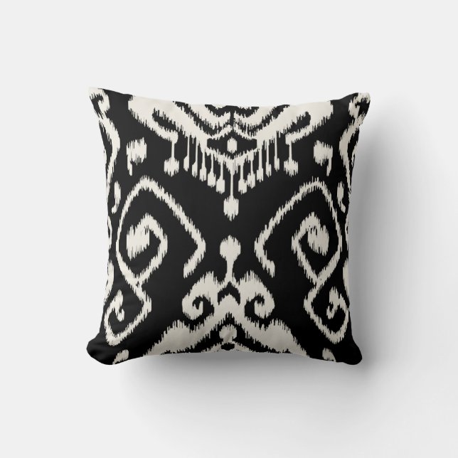 Modern chic decorative black and white ikat pillow (Front)