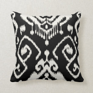 Modern chic decorative black and white ikat pillow