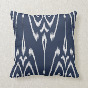 Modern chic decorative blue and white ikat pillow