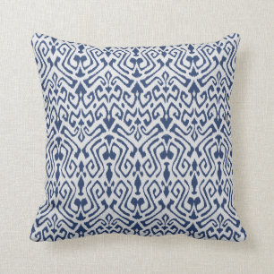 Modern chic decorative blue and white ikat pillow