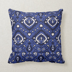 Modern chic decorative blue and white ikat pillow