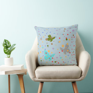Modern Chic Dots & Butterfly Light Blue  Cushion