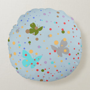 Modern Chic Dots&Butterfly Light Blue Round Cushion