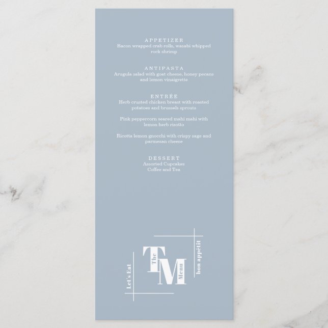 Modern Chic Dusty Blue Minimal Wedding Thank You Menu (Front)