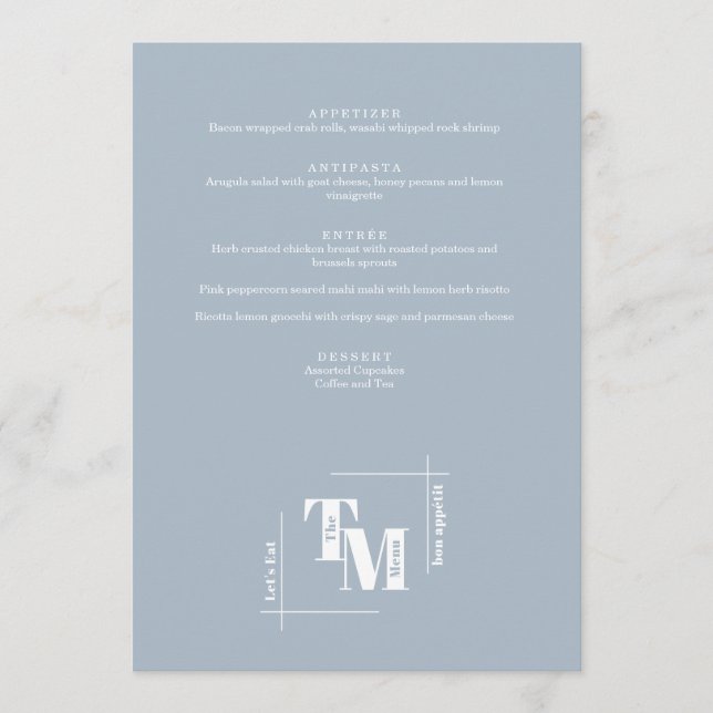 Modern Chic Dusty Blue Minimal Wedding Thank You Menu (Front)