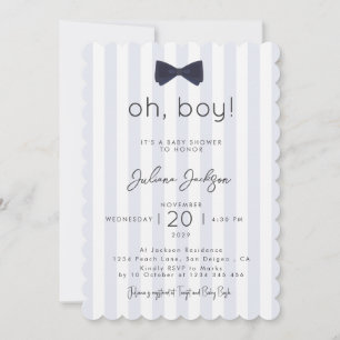 Modern Chic Dusty Blue Oh Boy Bow Baby Shower  Invitation