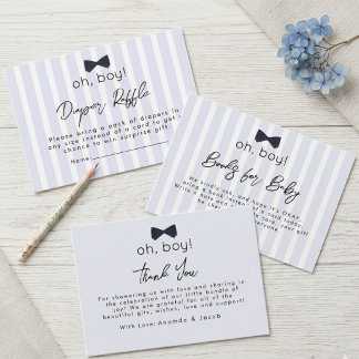 Modern Chic Dusty Blue Oh Boy Bow Diaper Raffle Enclosure Card