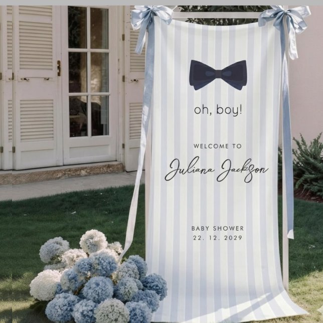 Modern Chic Dusty Blue Oh Boy Bow Welcome Banner (Creator Uploaded)
