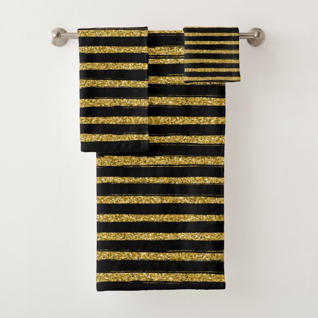Modern chic elegant black and gold          bath t towel set (Insitu)