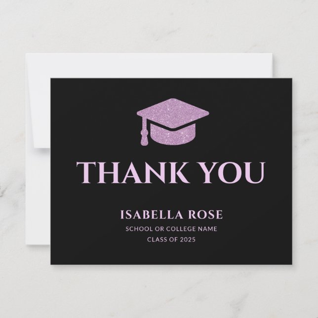 Modern Chic Elegant Black and Pink Graduation  Thank You Card (Front)