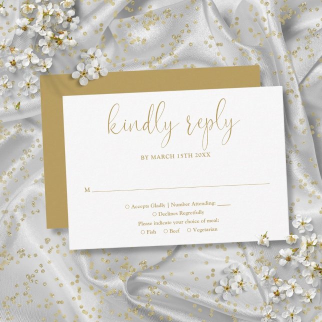 Modern Chic Elegant Gold Script Wedding RSVP Card (Creator Uploaded)