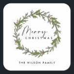 MODERN CHIC ELEGANT HOLLY BERRY WREATH CHRISTMAS SQUARE STICKER<br><div class="desc">If you need any further customisation please feel free to message me on yellowfebstudio@gmail.com.</div>