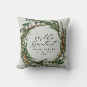 Modern chic elegant leafy wreath photo grandfather cushion