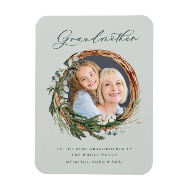 modern chic elegant leafy wreath photo magnet (Vertical)