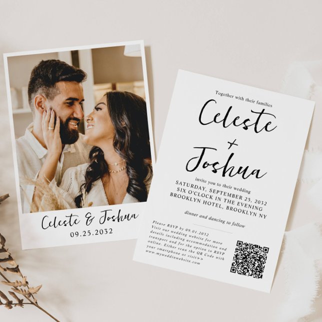 Modern Chic Elegant Photo QR Code Details Wedding Invitation (Creator Uploaded)