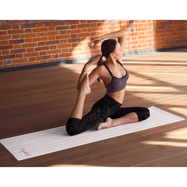 Modern Chic Elegant Pink Stripes Monogram Exercise Yoga Mat (Modern Chic Elegant Pink Stripes Monogram Exercise Yoga Mat)