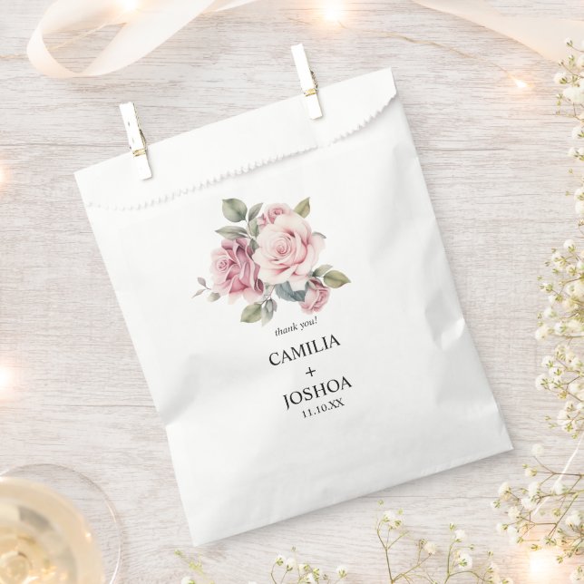 Modern Chic Elegant Romantic Pink Rose Wedding Favour Bag (Clipped)