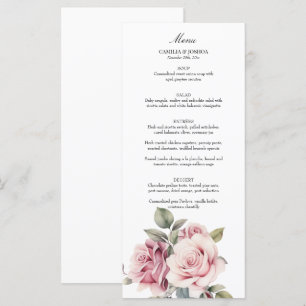 Modern Chic Elegant Romantic Pink Rose Wedding Menu