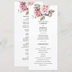 Modern Chic Elegant Romantic Pink Rose Wedding Program
